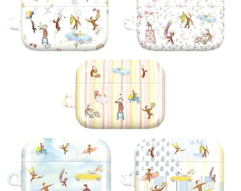 Curious George AirPods Case Vintage Coquette Aesthetic Floral Monkey Case Cute Shabby Chic Cover for AirPods Pro 2 1 3 Cottagecore Gift Girl