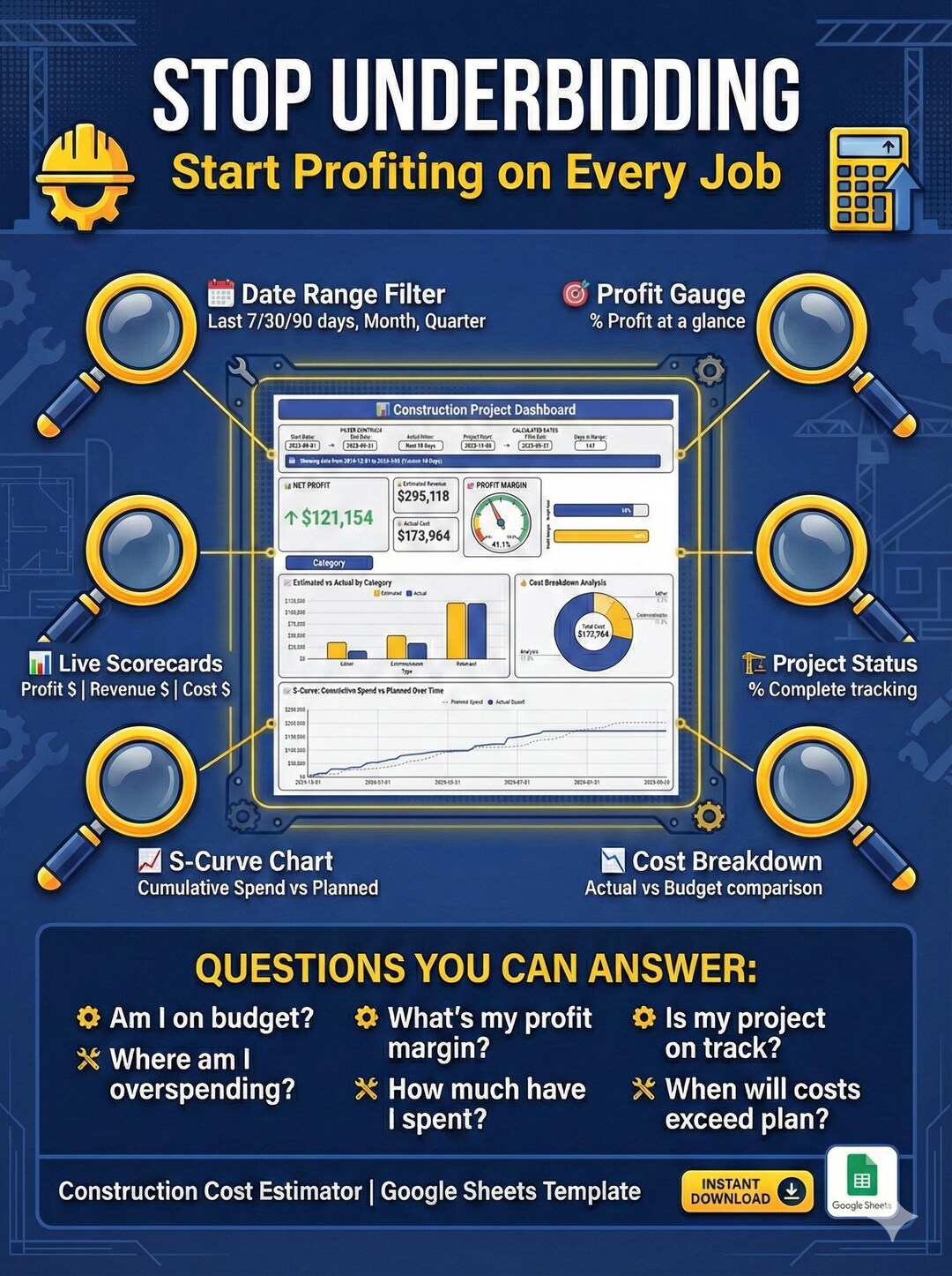 Construction Cost Estimator | Contractor Bidding System Google Sheets ...
