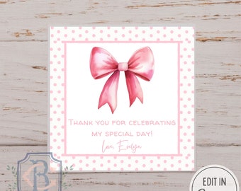 Pink Bow Thank You Gift Tag - Editable, Customizable, Print at Home, INSTANT DIGITAL DOWNLOAD