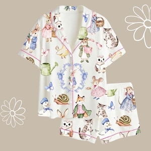 Wild West Cowgirl Satin Pajama Set, Short Sleeve Button-Down Loungewear