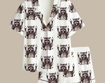 Rocker Raccoon Satin Pajama Set • Heavy Metal Animal Print