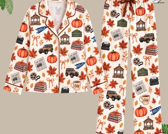 Stars Hollow Pajamas Set, Gilmore Girls Inspired PJs, Fall Autumn Sleepwear, Cozy Pumpkin Loungewear, Bookish Gift for Her, Matching PJs