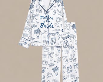 Mother Of The Bride Satin Pajama Set, Wedding Party Loungewear Short Long Sleeve