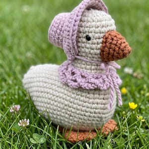 Duck Amigurumi Crochet Pattern, Cute Goose Plush PDF, Farm Animal Doll With Bonnet, Nursery Toy Crochet Tutorial, Spring Decor