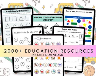 Paquete de actividades de aprendizaje para niños / Más de 2000 páginas educativas imprimibles, para colorear y hojas de trabajo / Descarga digital PLR MRR