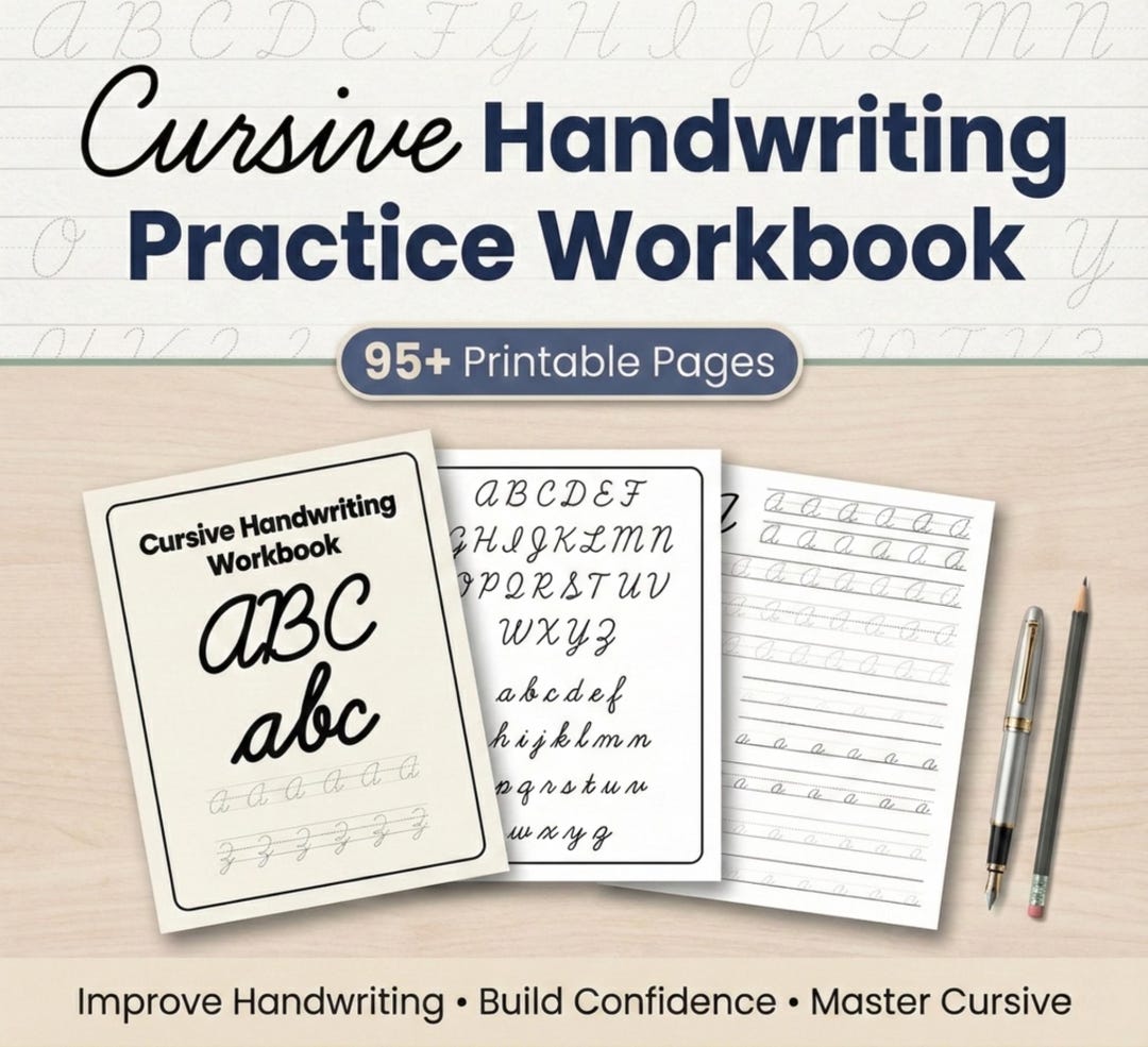 Printable Cursive Handwriting Practice Workbook: Alphabet Tracing ...