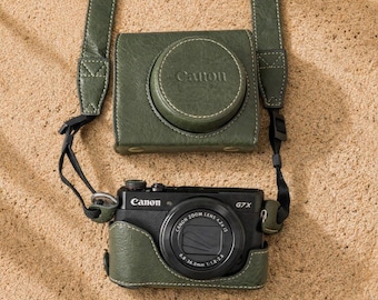 PU Leather Camera Case for Canon G7X3 G7X2, Full Coverage Camera Cover with Strap, Protective Vintage Camera Bag, Gift for Him Her