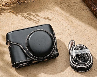 Leather Camera Case for Panasonic Lumix LX10 / ZS99 ZS80 ZS70 / TZ99 TZ90 TZ95 - Handmade Retro Protective Camera Cover with Strap