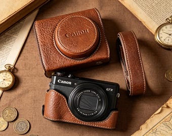 PU Leather Camera Case for Canon G7X3 G7X2, Full Coverage Camera Cover with Strap, Protective Vintage Camera Bag, Gift for Him Her
