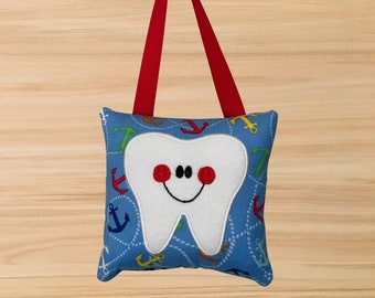 Tooth Fairy Pillow, Anchors, Hanging Pillow,Tooth Fairy, Tooth Pillow,Handmade in the USA, Appliqué Design, Children's Gift, Nautical