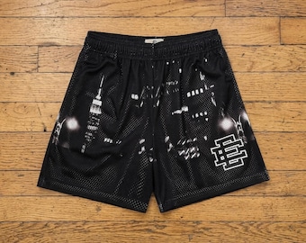 EE Style Night City Mesh Shorts Black Skyline Basketball Shorts Streetwear Mesh Shorts Unisex Athletic Summer Shorts