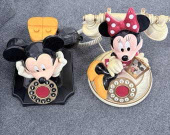 Telefono parlante animato con filo di Topolino e Minnie, vintage Walt Disney
