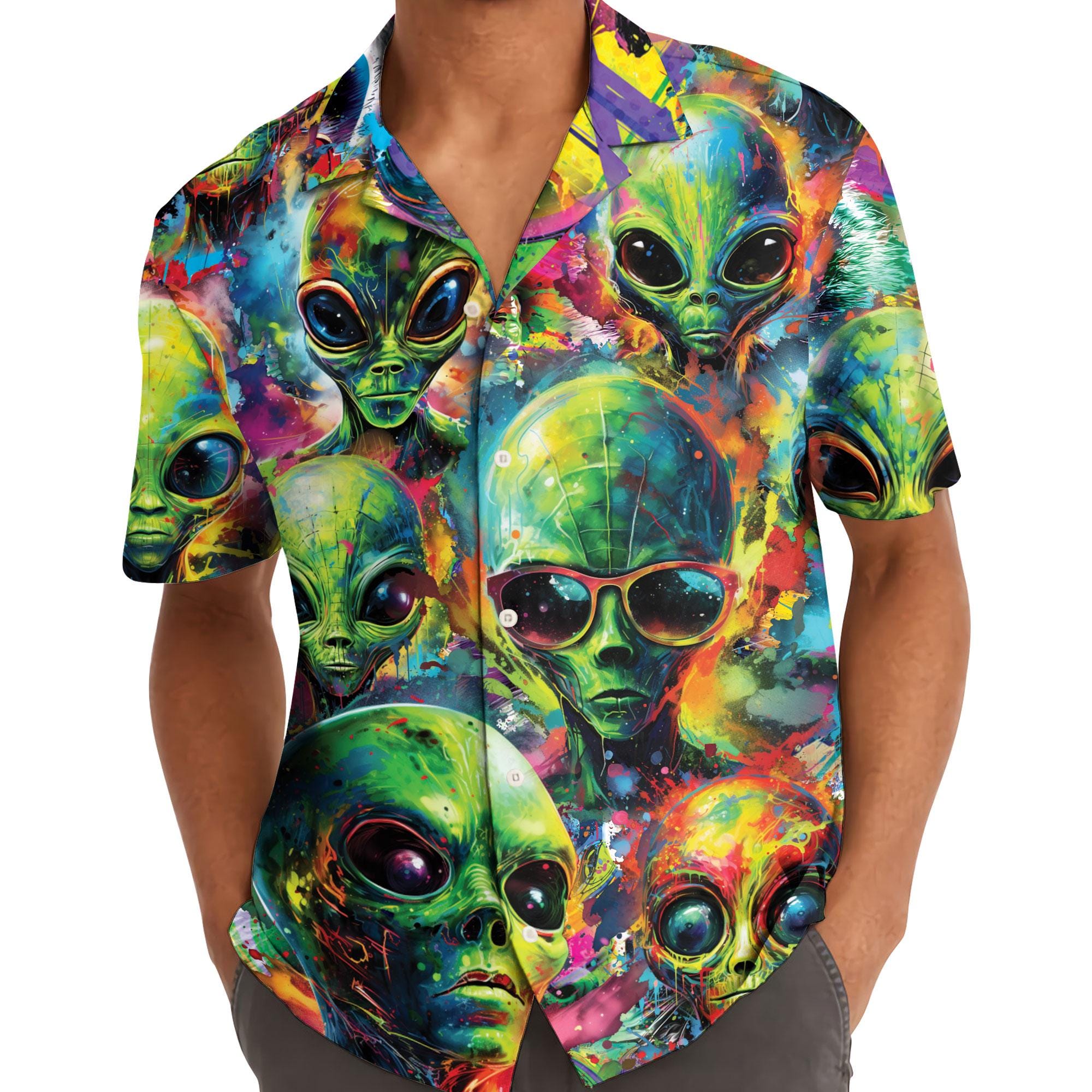 Funny Watercolor Alien Hawaiian Shirt Aloha Button Down Shirt - Etsy