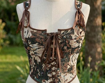 Floral Renaissance Corset Top, Lace Up Bustier, Cottagecore Bodice, Fairycore Festival Outfit