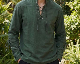 Renaissance Gothic Mens Shirt, Pirate Style Polo Shirt, Victorian Medieval Costume, LARP Ren Faire Clothing, Halloween Outfit