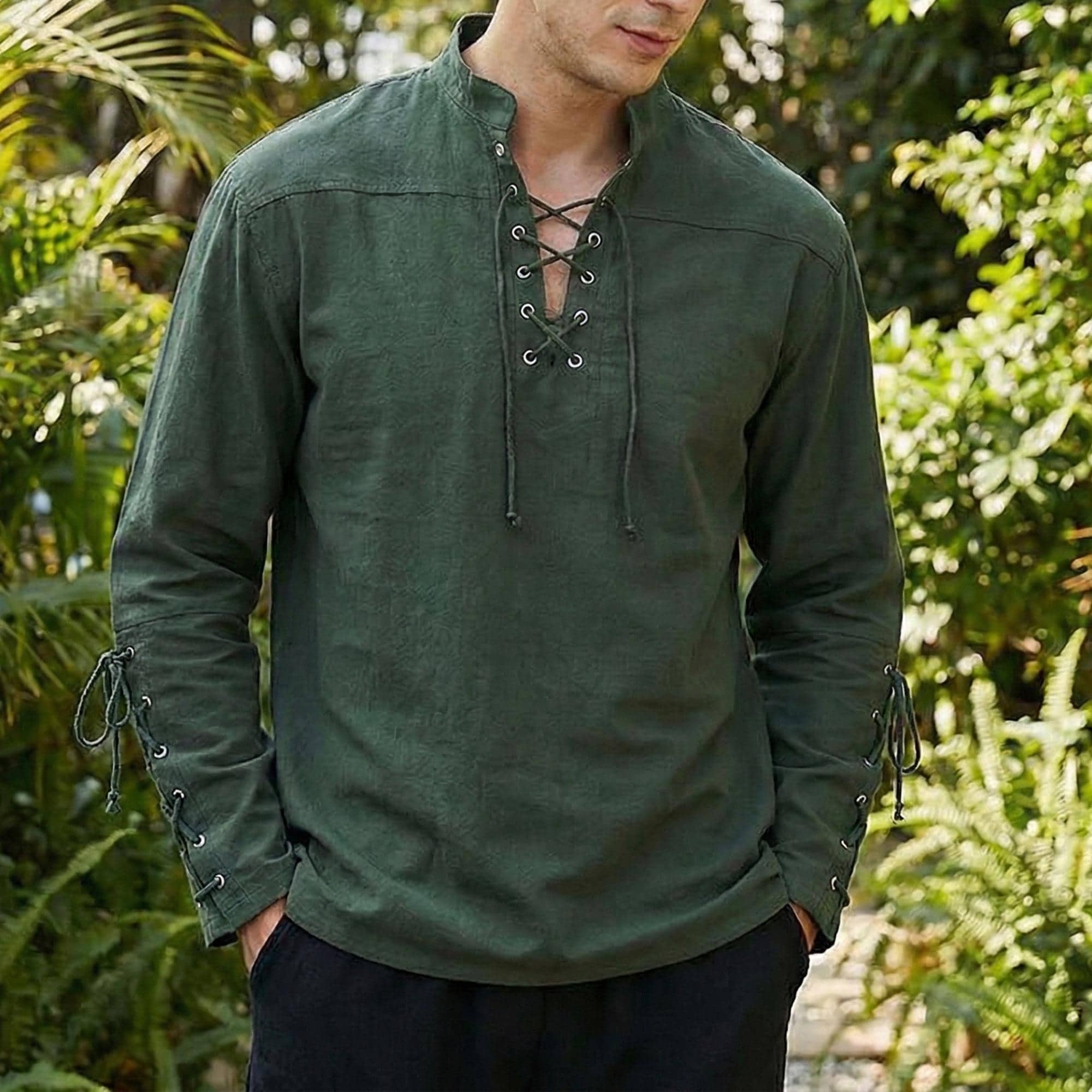Camicia Medievale In Cotone E Lino Per Uomo, Abbottonatura Henley, Stile Retrò E Hippie, Perfetta Per Kilt E Giochi Scozzesi