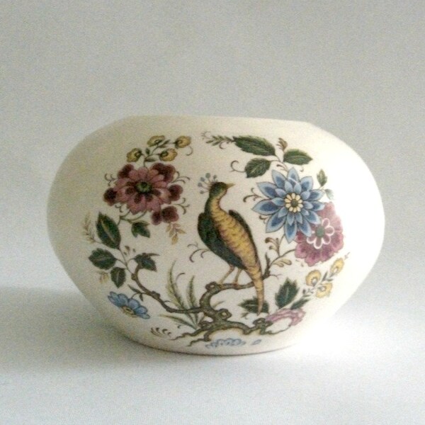 Vintage Purbeck Ceramics Swanage  Round Peacock Flowers Vase