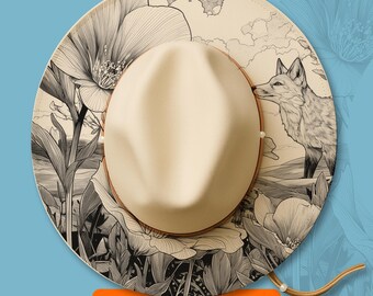 Fox lasergravure stencil voor brede rand hoeden, Hat Burning Pyrography Design, Western stencil Hat Burning Pattern, SVG, digitale PNG-bestanden
