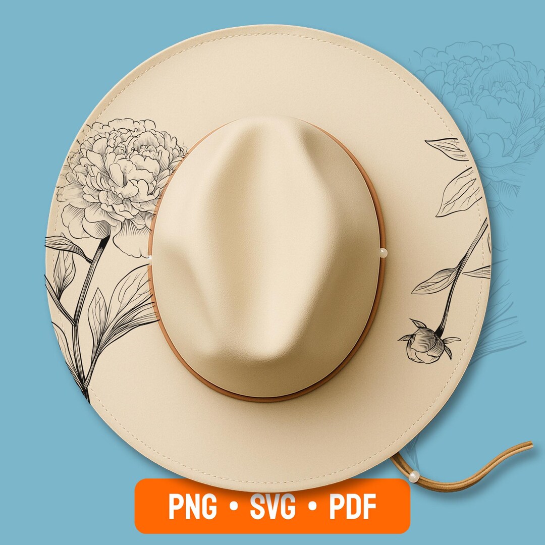 Peonies Hat Burning Design, Laser Engraving Stencil for Wide Brim Hats ...