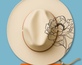 Peony Hat Burning Design, Laser Engraving Stencil For Wide Brim Hats, Pyrography Traceable SVG, PNG Digital Files