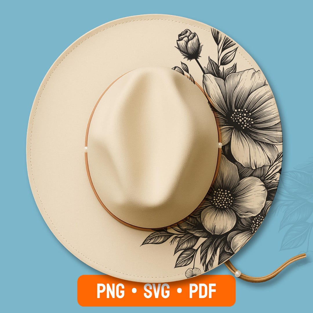 Flowers Hat Burning Design, Laser Engraving Stencil for Wide Brim Hats ...
