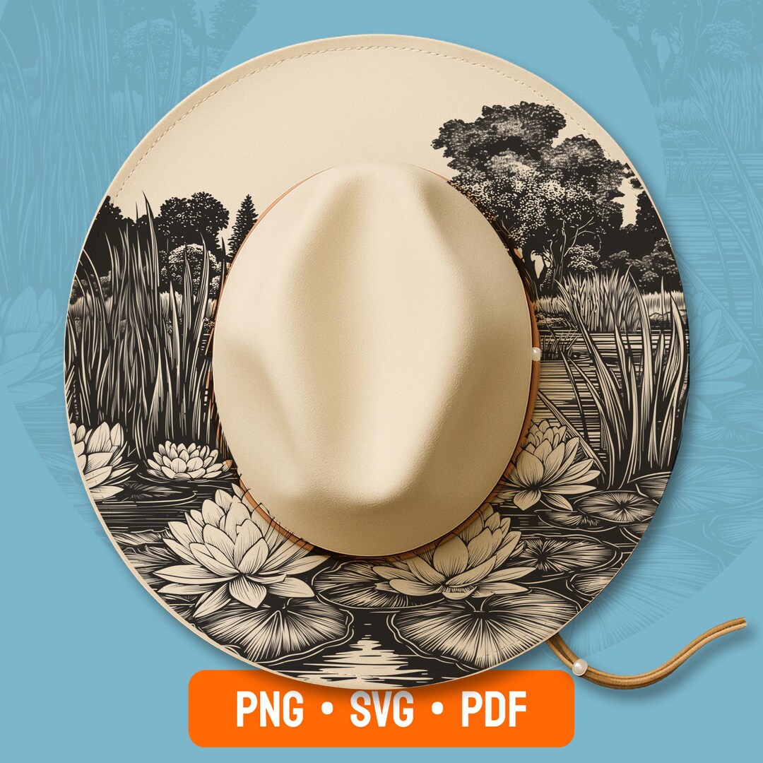 Pyrography Lotus Pond Hat Burning Design, Lotus Water Lily Laser Engraving Stencil for ...