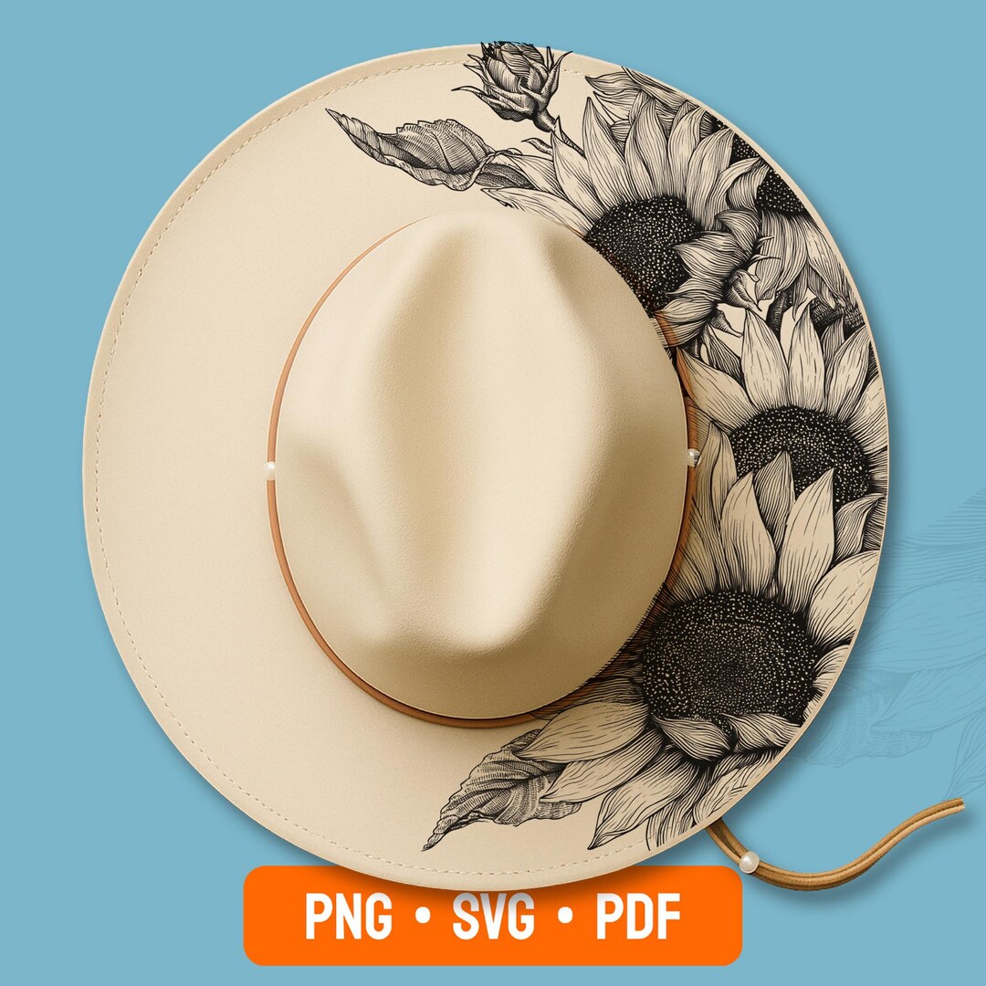 Sunflowers Hat Burning Design, Laser Engraving Stencil for Wide Brim ...