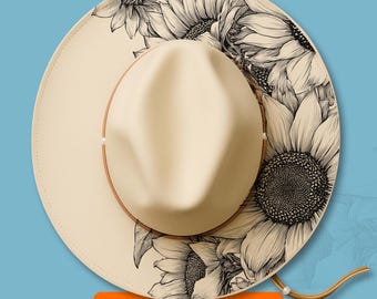 Sunflowers Hat Burning Design, Laser Engraving Stencil For Wide Brim Hats, Pyrography Traceable SVG, PNG Digital Files