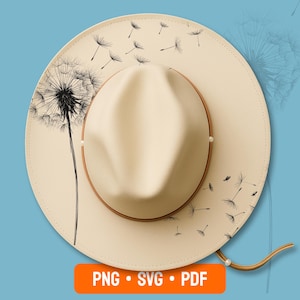 Dandelion Hat Burning Design, Pyrography Pattern for Hats, Laser Engraving Stencil For Wide Brim Hats, Flower Hat Burning Template