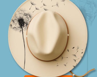 Dandelion Hat Burning Design, Pyrography Pattern for Hats, Laser Engraving Stencil For Wide Brim Hats, Flower Hat Burning Template