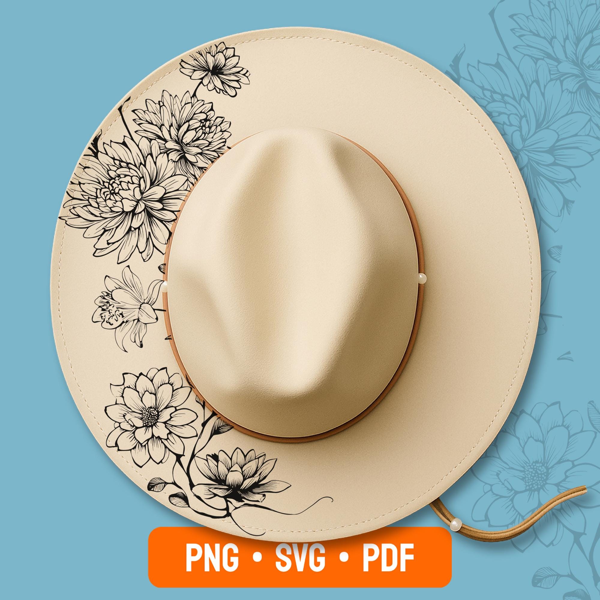 Flowers Hat Burning Design, Laser Engraving Stencil for Wide Brim Hats ...