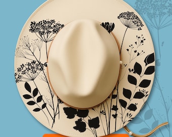 Wildflowers Hat Burning Pyrography Traceable Design, Laser Engraving Stencil For Wide Brim Hats, SVG, PNG Digital Files