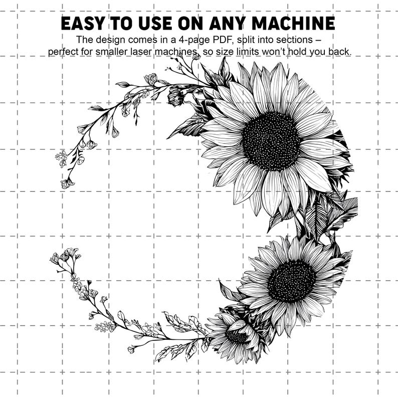 Sunflowers Hat Burning Design, Laser Engraving Stencil for Wide Brim ...