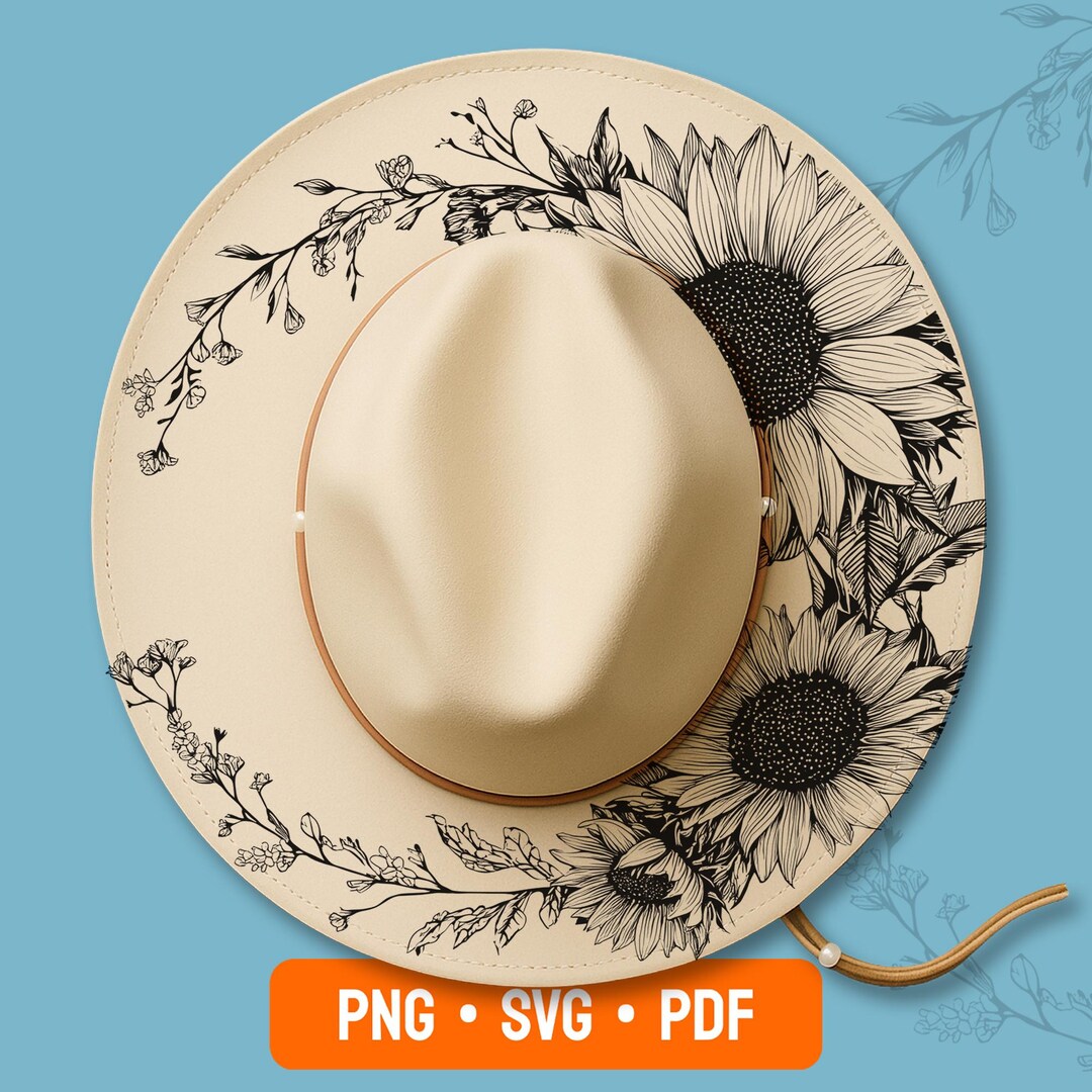 Sunflowers Hat Burning Design, Laser Engraving Stencil for Wide Brim ...