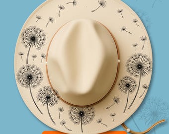 Dandelions Hat Burning Design, Pyrography Pattern for Hats, Laser Engraving Stencil For Wide Brim Hats, SVG, PNG Digital Files