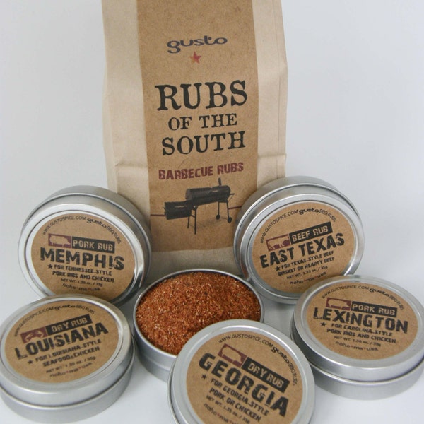 New --> Gusto's RUBS of the SOUTH - Barbecue Gift Set - BBQ Spices / Dry Rubs