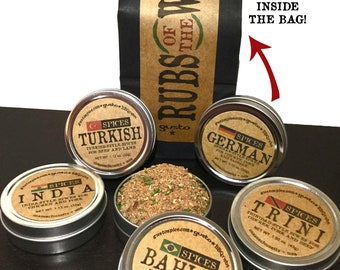 Gusto's  RUBS of the WORLD Barbecue Sampler -  A Tasty Worldwide 5 Rub Set for Beef, Lamb, Pork, Poultry, Veggies