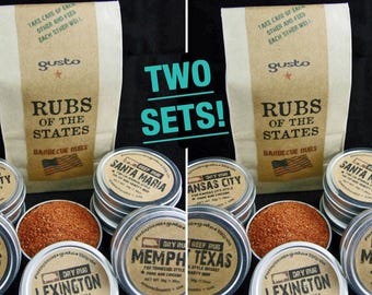 TWO (2) Barbecue Rubs of the States Sampler Gift Set  - A Gusto Spice BBQ Original !