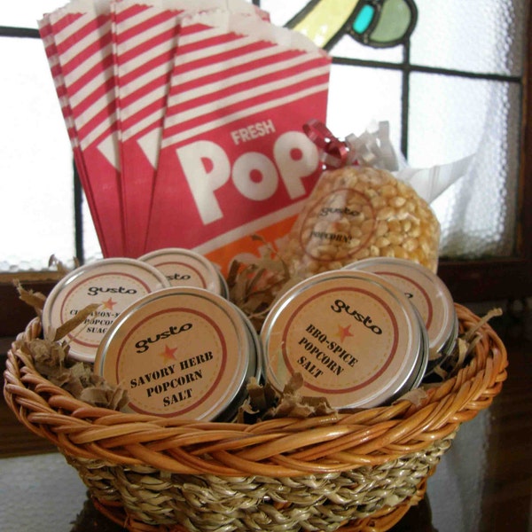 Gusto Popcorn Gift Basket - Dill Pickle, BBQ, Cinnamon Maple and More - Shipping Special