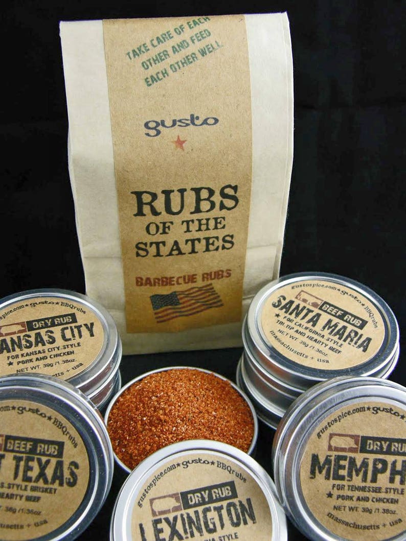 Gusto's Original Barbecue RUBS of the STATES BBQ Sampler Gift Set - Excellent Grilling Gift! 