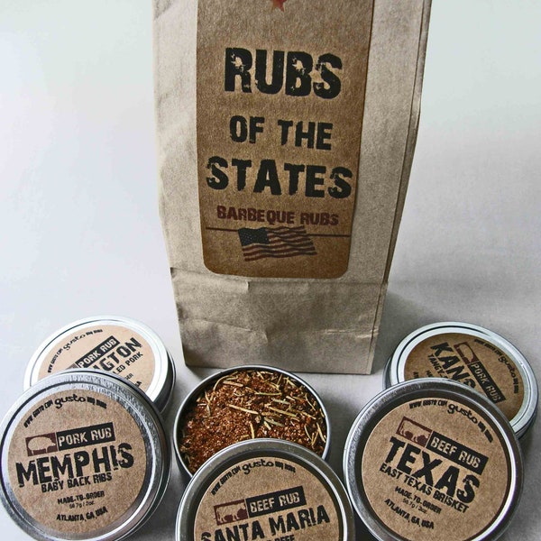 Gusto's Original RUBS of the STATES - Barbecue Rub Gift Set -  BBQ Grilling Date