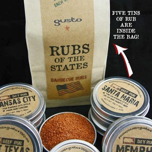 Juego de regalo de muestra de barbacoa original de Gusto's Barbecue RUBS of the STATES: ¡excelente regalo para asar!