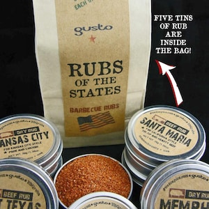 Juego de regalo de muestra de barbacoa original de Gusto's Barbecue RUBS of the STATES: ¡excelente regalo para asar!