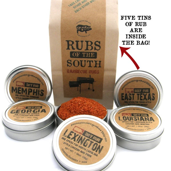 Gusto's RUBS of the SOUTH - Excelente juego de regalo de muestra de barbacoa - Especias y condimentos para barbacoa y parrilla
