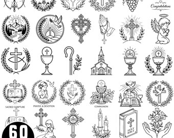 60 First Holy Communion Svg Bundle, Christian Religious SVG, Cross Bible Church SVG Files, Catholic Communion PNG, Cricut Cut Files Bundle