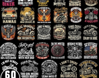 60 Motorcycle PNG Bundle for Biker Shirts, Vintage Bike Rider Designs, Skull Motorcycle PNG, Dad Biker Sublimation Bundle