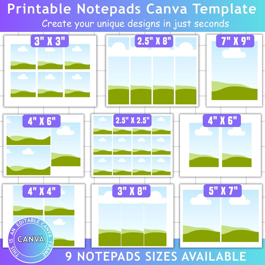 Printable Notepads Template Bundle, DIY Sticky Notes, 9 Sizes Available ...