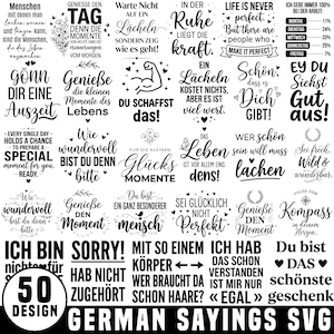 Pacchetto di frasi in tedesco in formato SVG per borse, frasi positive in tedesco, etichette per candele, disegni per Cricut e plotter, idee regalo, download immediato.