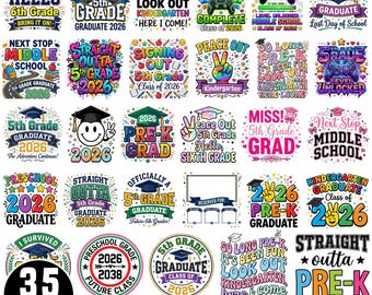 Preschool Graduation PNG Bundle 2026, Kindergarten Graduate PNG, School Graduation Sublimation Designs, Class of 2026 PNG Bundle