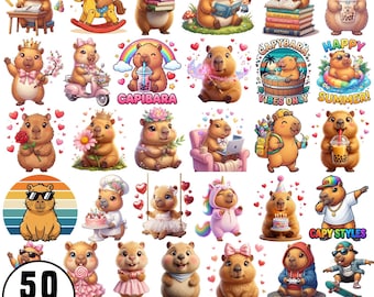 Capybara PNG Clipart Bundle, Kawaii Capybara Digital Papers, Alphabet PNG, Birthday Party Decor, Digital Download